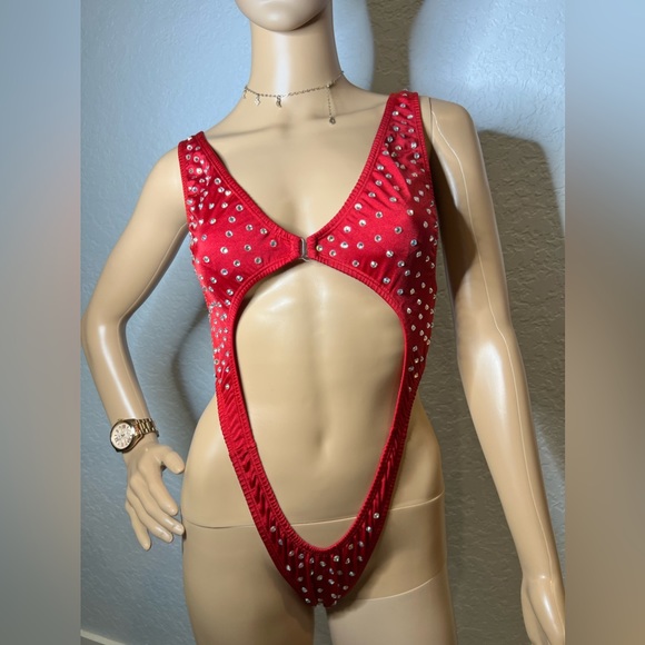 Red Rhinestone One Piece - Picture 1 of 8